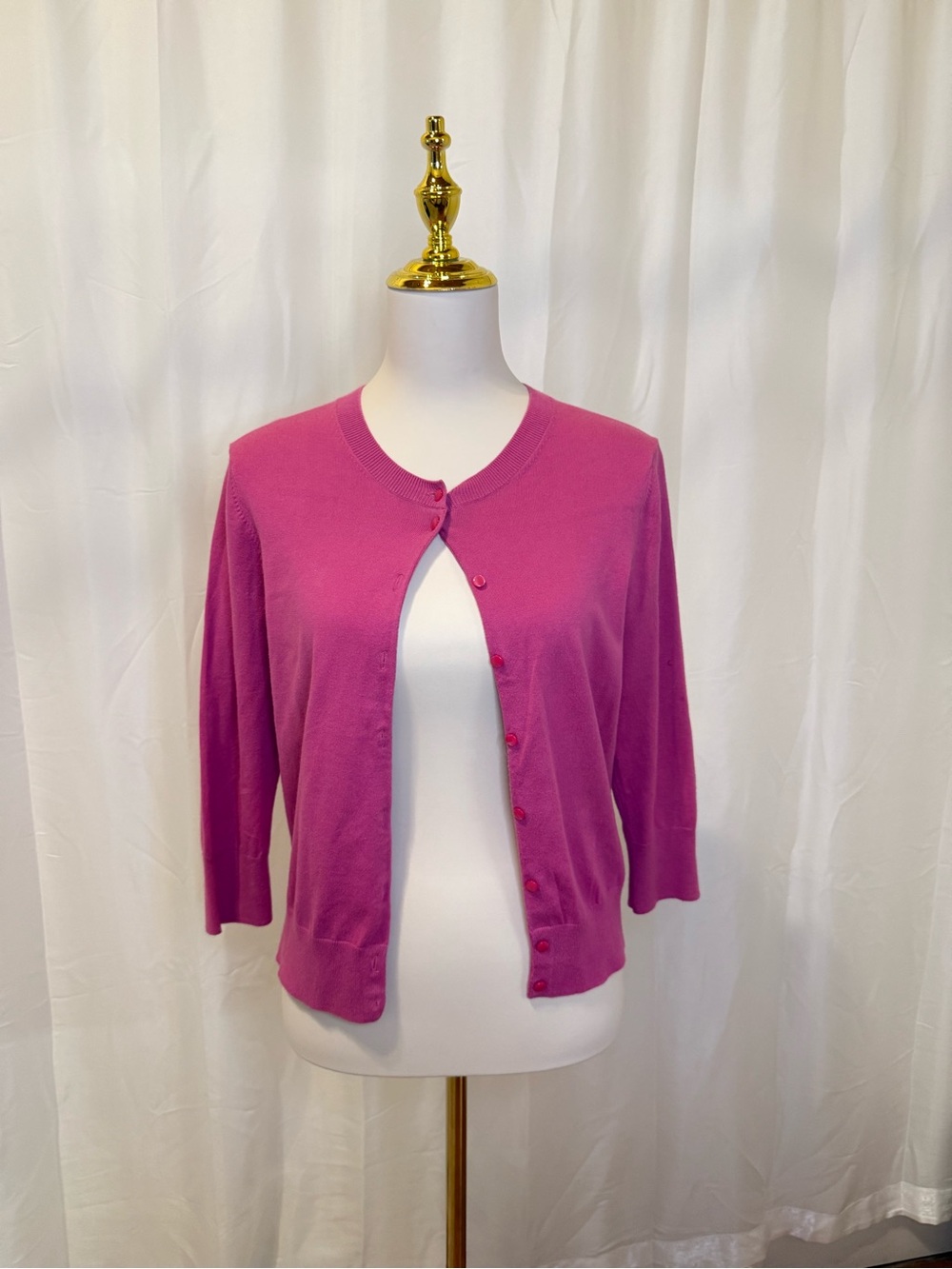 Madison Fuchsia Button-Front Short-Sleeve Cardigan